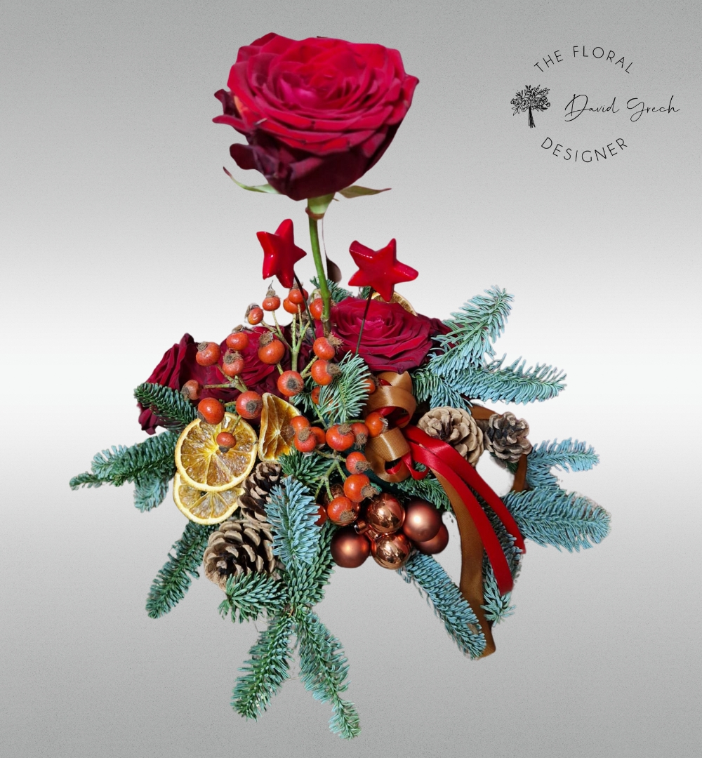 Christmas Pine Rose Arrangement